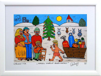 František R.Čech - Ježíšek naděluje Čechům energii  - signovaný umělecký tisk v rámu